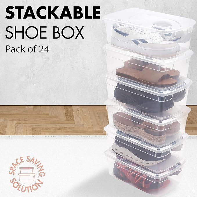 ORGANIZE-IT!,Pack of 24-6QT Ultra Premium Clear Shoe Box, Modular Storage Box for Shoes, Versatile Organization and Storage Box with Clear Base and Lid, 12.9" L X 7.9" W X 4.7" H