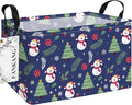 FANKANG Storage Bins,Christmas Nursery Hamper Canvas Laundry Basket Foldable with Waterproof PE Coating Storage Baskets for Boys and Girls, Office, Bedroom,Toys(Rec-Christmas snowman ）