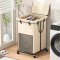 Large Laundry Hampers with Lid, Oxford Fabric Laundry Hampers, Metal Frame and Removable Bag Design with Wheels, Suitable for Bedroom, Bathroom, Dorm Room, Laundry Room (White with Lid)