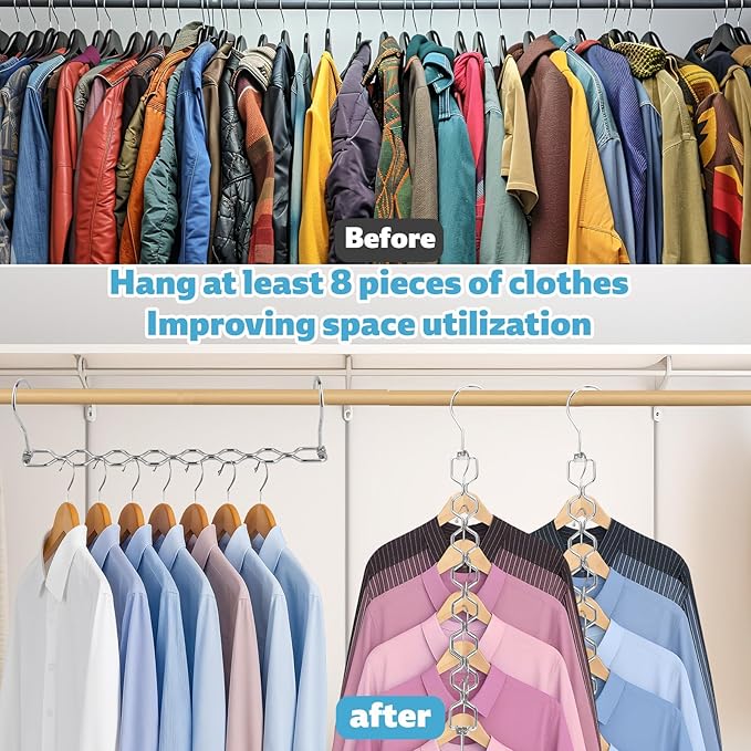 5pcs Magic Space Saving Hangers for Clothes, Heavy Duty 30lbs Shirts Saver Storage, Multi Smart Cascading Hangers with 360° Swivel Hook, 8 Slots Closet Organizer Home Dorm Essential for Pant Jacket