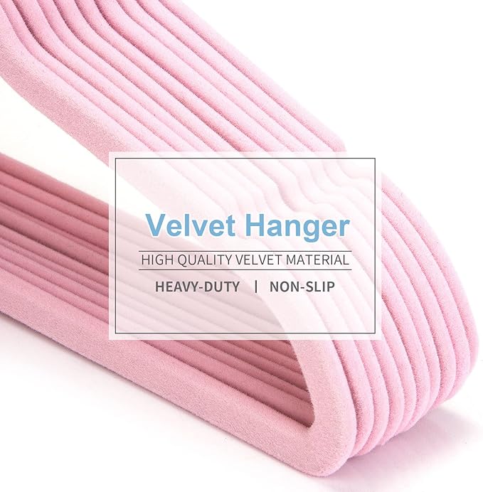Pink Velvet Kids Hangers 50 Pack - 11" Ultra Thin Non-Slip Clothes Hangers for Baby/Toddler/Daycare | 360° Rotating Hooks, Space-Saving Nursery Organization