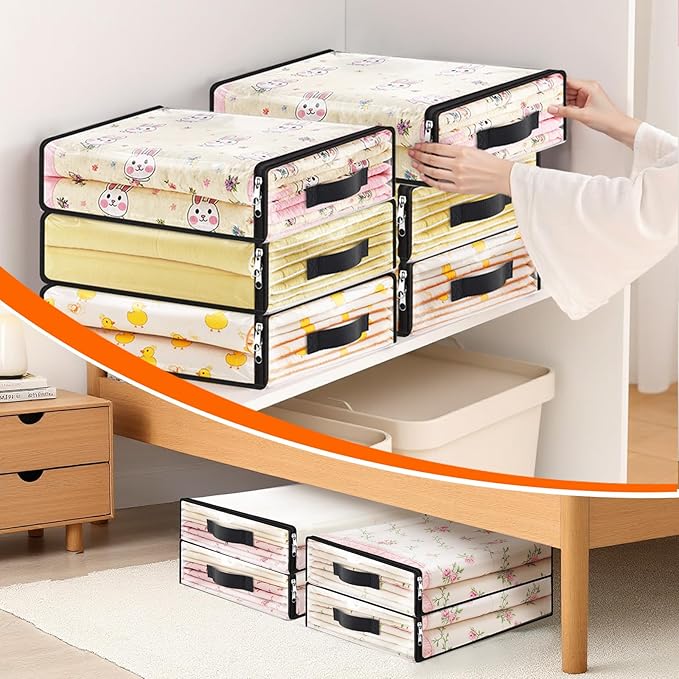 SpaceWhisper 10 Pack Clear Storage Bags, Plastic Blanket Storage Bags with Zipper and Handle, Moving Bags for Comforter, Bedding & Clothes, Closet Organizer and Under Bed Storage (15.7x13.8x3.9 Inch)