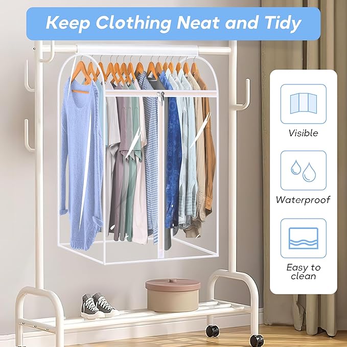KEETDY 35" Hanging Garment Bags for Closet Storage Large Clear Garment Bags for Hanging Clothes Garment Rack Cover Coat Protector for Suit, Wardrobe, Bottom Enclosed
