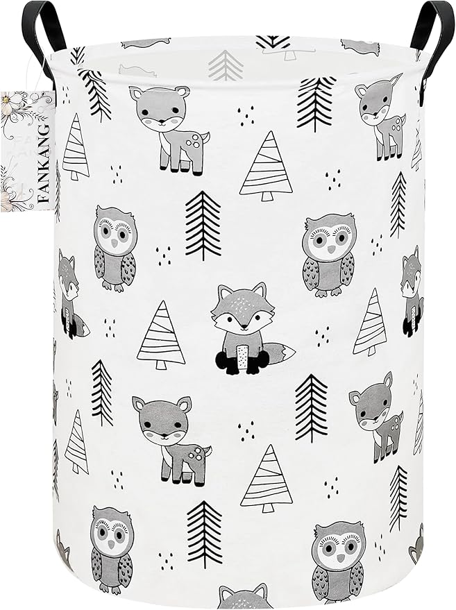 FANKANG Storage Basket, Nursery Hamper Canvas Laundry Basket Foldable with Waterproof PE Coating Large Storage Baskets for Kids Boys and Girls, Office, Bedroom, Clothes,Toys(Animal)