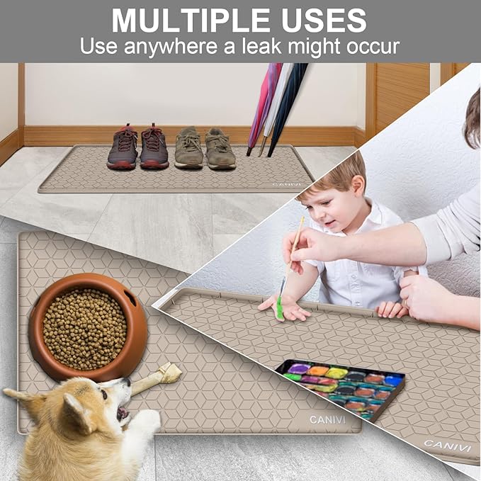 Under Sink Mat, 34" x 22" Waterproof Silicone Under Sink Tray for Kitchen & Laundry Cabinets, Kitchen Cabinet Shelf Protector, Up to 3.3 Gallons Liquid, Fits 36 inch Standard Cabinet(Grey)