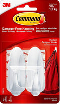 Command Medium Designer Hooks, 2 Hooks and 4 Strips, Damage-Free Hanging Wall Hook with Adhesive Strips, No Tools Great for Hanging, Organization and Storage, Holds up to 3 lb