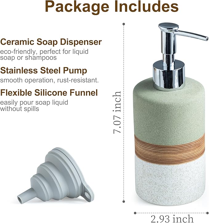 Dish Soap Dispenser for Bathroom, Hand Soap Dispenser with Stainless Steel Pump, Includes Silicone Funnel, Non-Slip Design, Matte Finish, Kitchen Decor