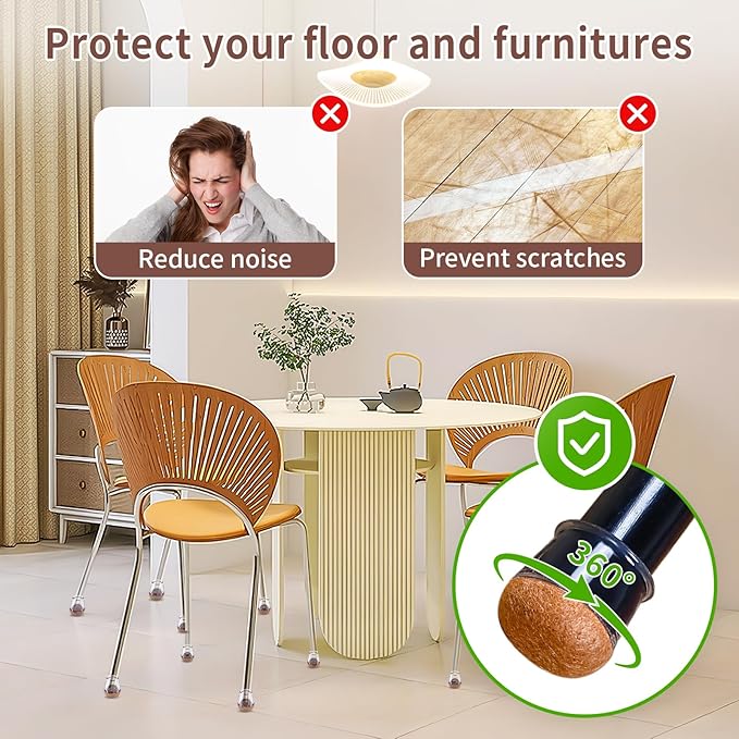 Ezprotekt 24 Pcs Extra Small Chair Leg Floor Protectors, Silicone Felt Chair Pads for Hardwood Floors, Round Chair Leg Caps, Felt Furniture Feet Covers for Dining Table, Clear (XS Fit: 2/5"-11/20")
