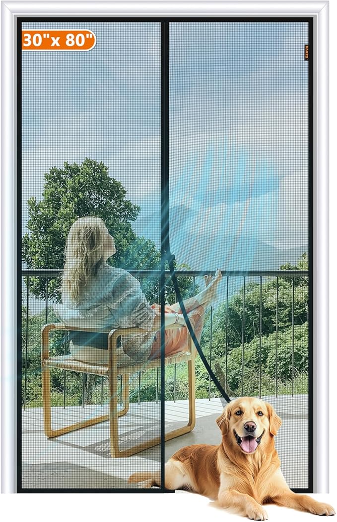 MAGZO Magnetic Screen Door Fit Door Size 30 x 80 Inch, Screen Size 32" x 81" Strong Magnets Mesh, Reinforced Fiberglass Net for Patio and Front Entrances, Gray
