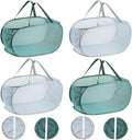 4PCS Mesh Laundry Hamper,Collapsible Laundry Baskets,75L Large Foldable Dirty Laundry Clothes Hamper Storage Basket Horizontal with Side Pocket&carry Handle for Home Travel grey Emerald