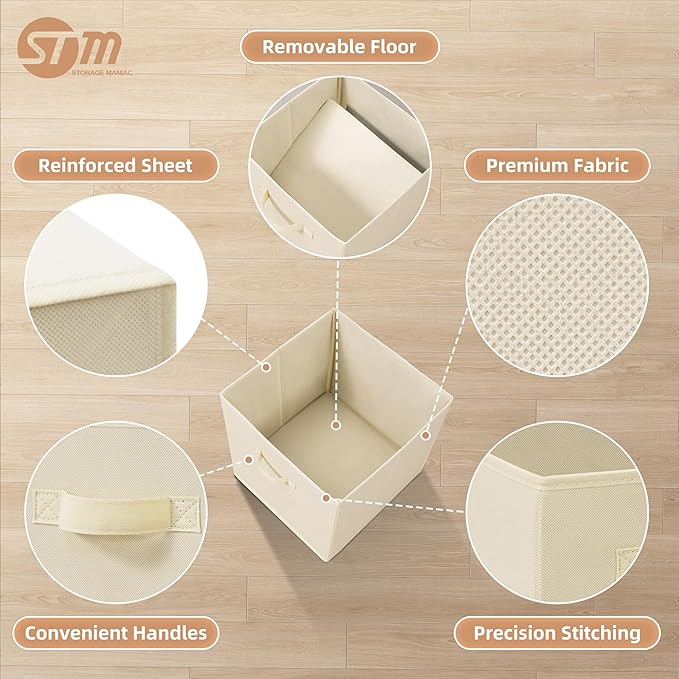 STORAGE MANIAC Storage Cubes, 13 Inch Collapsible Storage Bins with Handles, 8 Pack Fabric Foldable Bins for Organization, Durable Storage Bins for Closet, Shelves, Offices, Toys, 8-Pack Beige