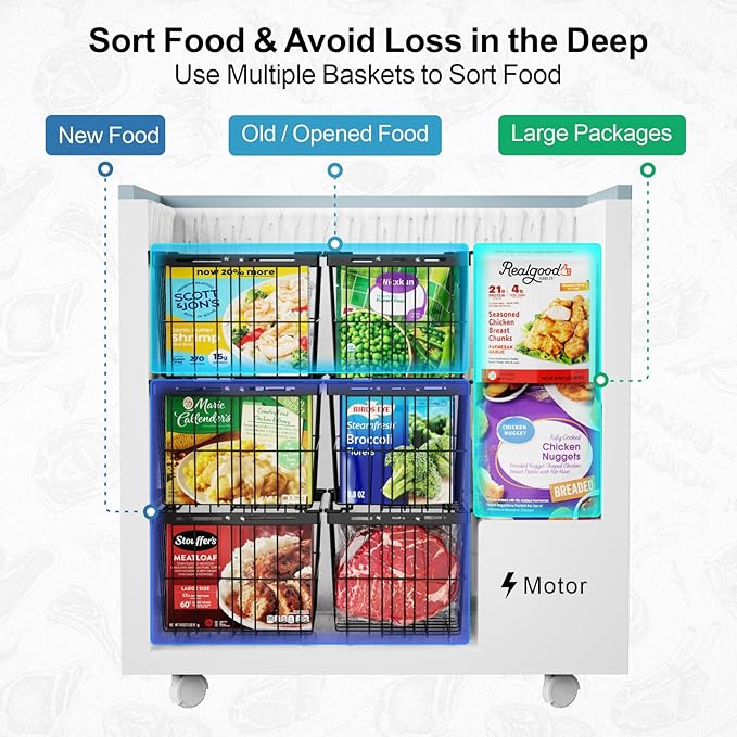 iSPECLE Freezer Organizer Bins - 4 Pack Adjustable Width for 5 to 7 Cu.Ft Chest Freezers, Stackable Freezer Wire Storage Baskets for Deep Freezer Organization, Assembly Required, Black