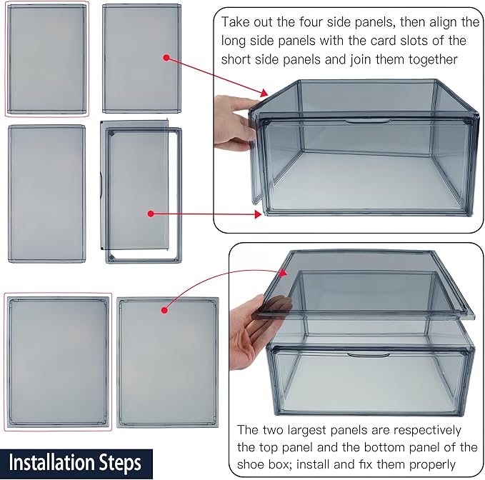 Acrylic Shoe Organizer，Sneaker Acrylic Display Case Size 13 for Men/Women Shoe Box Clear Box Stackable Storage Bins with Magnetic Door，Grey 1 Pack