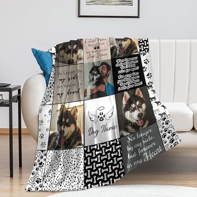D-Story Made in USA,Personalized Dog Throw Blankets with Photo & Name,Custom Dog Blanket with Picture Pet Loss Sympathy Blanket Pet Memorial Dogs Cat Remembrance Gift