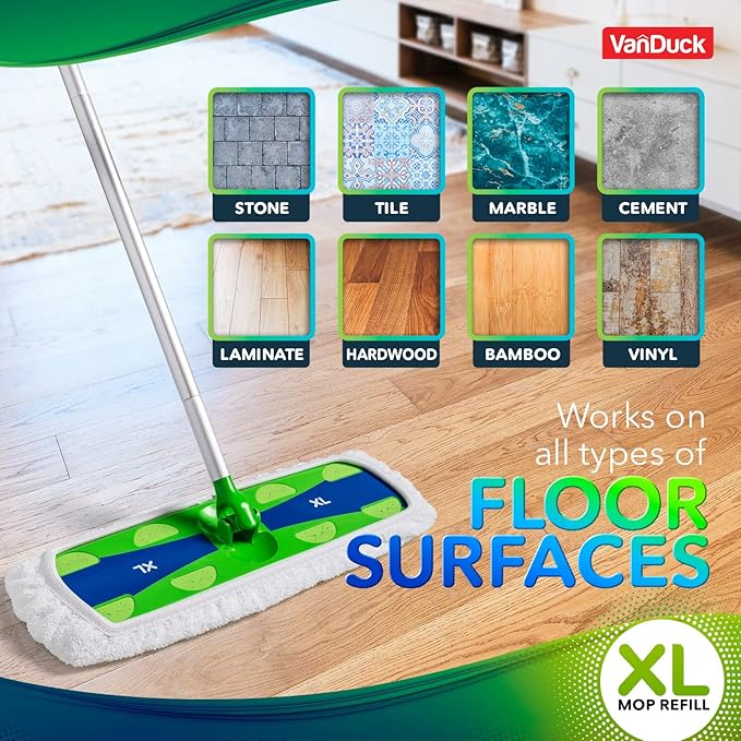 VanDuck Extra Large Cotton Mop Pads Compatible with Swiffer XL Mop - X-Large Wet and Dry Pads Refill, 4-Pack (Handle is Not Included)