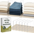 6- Pack Clear Acrylic Shelf Dividers-Non-Slip Closet Organizers for Sweaters, Bags, Towels- Shelf Separators for Bedroom, Kitchen, Office