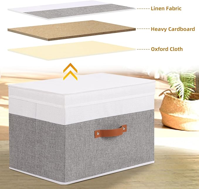 YheenLf Storage Bins with Lids, Storage Baskets, 17.7 x 11.8 x 11.8 Inch Collapsible Boxes with Handles for Shelves Bedroom, White and Grey, 5-Pack