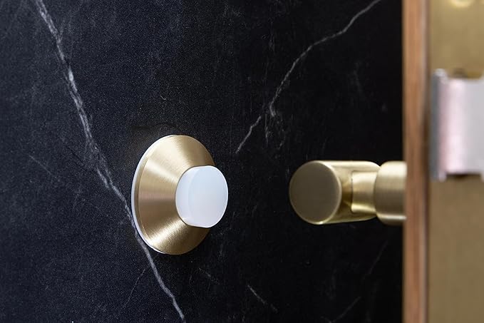 EVI Door Stoppers | Brass Door Handle Stopper - Adhesive and Screw Fastening - Protector Rubber - 1.77 x 0.66 Inch Door Stopper