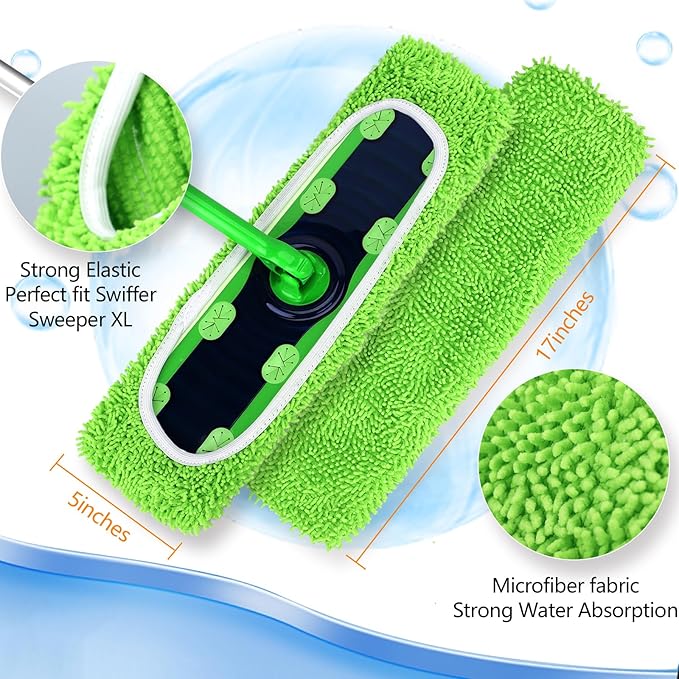 Reusable Microfiber Mop Pads for Swiffer XL - 4 Pack XL Dry Sweeping Cloths & Wet Pads Refills - X-Large Heavy Duty Mopping Cloths for Floor Mopping and Sweeping (Mop is Not Included)