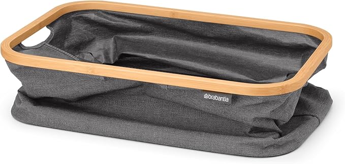 Brabantia - Foldable Laundry Basket 10.6 Gal - Water Resistant Hamper for Wet & Dry Laundry - Storage Basket for Clothes & Linen - Bamboo Rim for Easy Grip - Garment Washing - Pepper Black