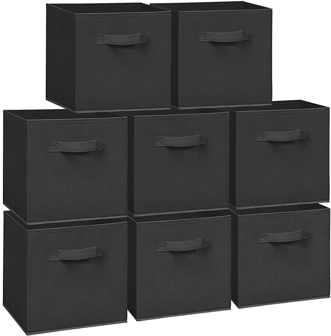 Easi 11 inch Cube Storage Bins, 8 Storage Cube Organizer, Collapsible Fabric storage cubes with Handles, Closet Storage Basket For Organization, Shelf Basket For Shelves Clothes Books, Black