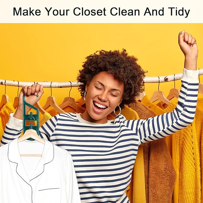 15 Pack Space Saving Hanger Holders, Sturdy Plastic Clothes Hangers, Multiple Shirt Hanger, Vertical Closet Hangers with 5 Holes for College Dorm Room, Closet Organizers and Storage(Green)