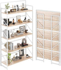 JSB Folding Bookshelf,Industrial Storage Shelves, No Assembly Vintage Wood Look Bookshelf with Storage Shelves for Living Room, Bedroom, Office (White, Wide 5-Tier)