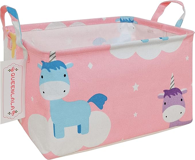QUEENLALA Rectangular Laundry Hamper/Foldable Nursery Laundry Basket for Organizing/Storage Bin Baskets/Children Toy Office Bedroom/Toy Bin Closet Shelf Baskets（Rec-Unicorn）