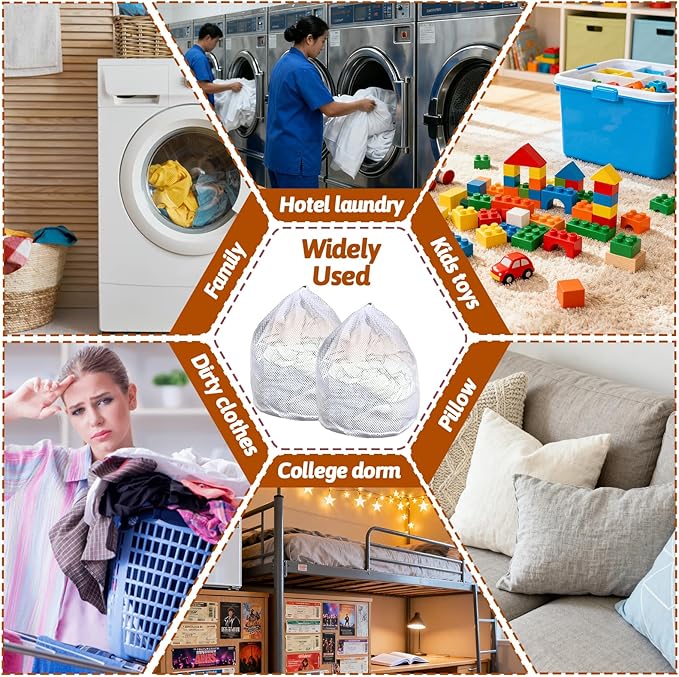 20 Pcs Mesh Laundry Bags Bulk with Drawstring 20 x 24'' White Heavy Duty Mesh Bag Machine Washable Sturdy Large Net Laundry Wash Bag for Dormitory College Apartment Travelling Camping