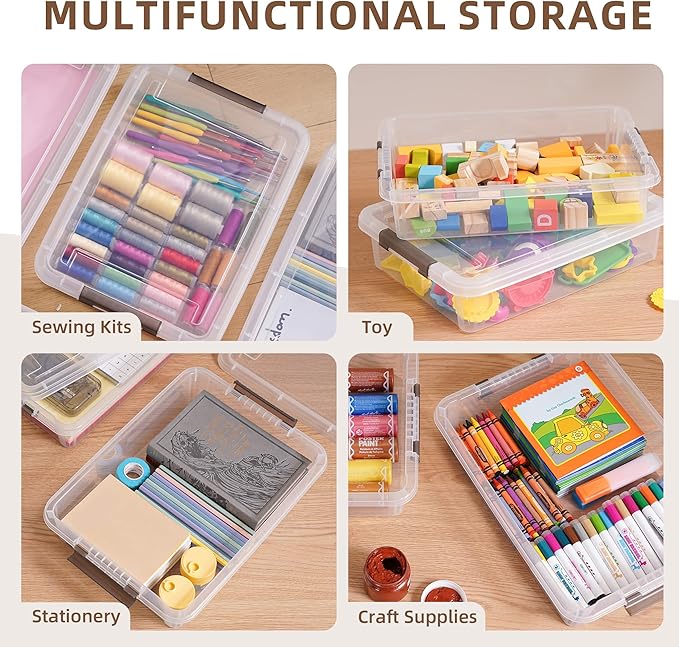 Citylife 6 PCS Clear Plastic Container Clip Box with Latching Lids, Stackable Document Paper Protectors Organizer Container for Office, Home, and School Supplies