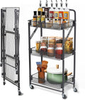 Folding Storage Rack 3-Tier Mesh Storage Shelf Portable Closet Shelving Unit with 360°Removable Wheels for Kitchen/Living Room/Bathroom/Laundry Room/Pantry/Garage/(Max Load Capacity 200 lb)