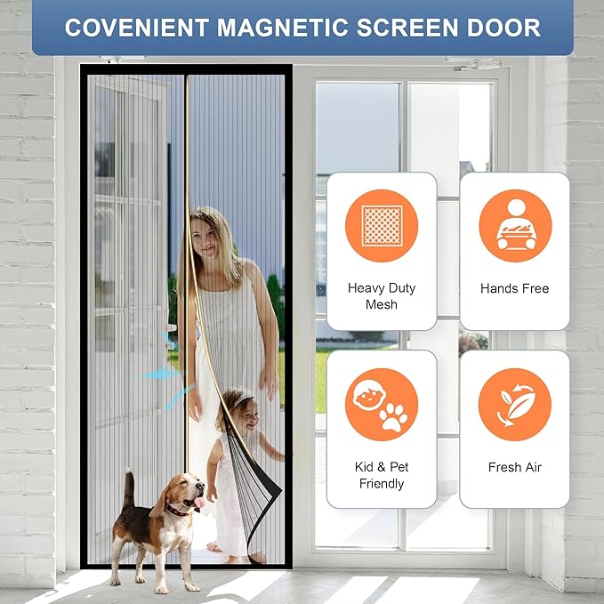 Magnetic Screen Door Mesh 38" x 82" - Fits 36" x 80" Door Size, Works for Patio, Sliding Door, Keeps Bug Mosquito Out, Fresh Air Flow, Black