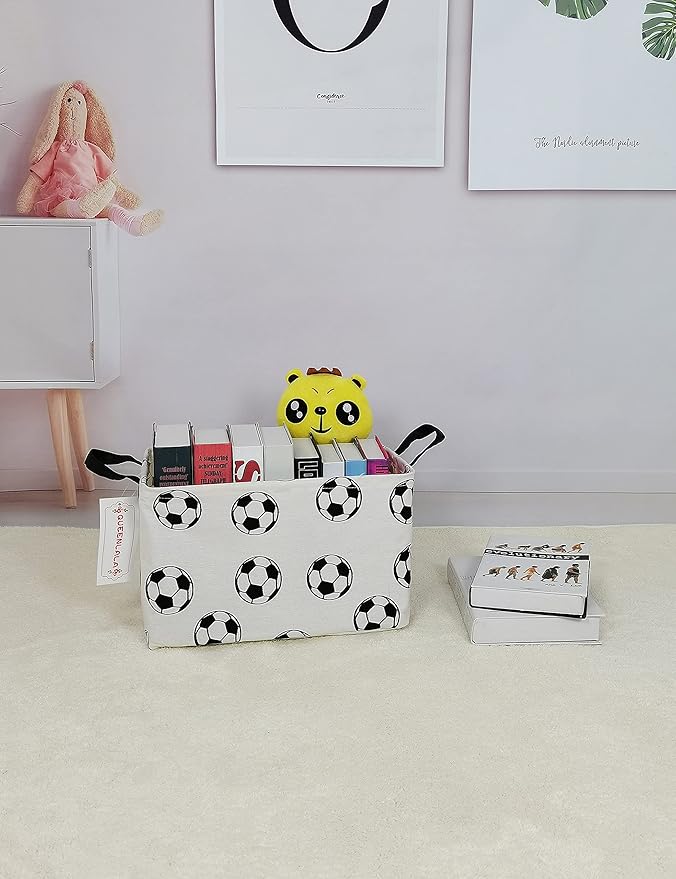 QUEENLALA Rectangular Laundry Hamper/Foldable Nursery Laundry Basket for Organizing/Storage Bin Baskets/Children Toy Office Bedroom/Toy Bin Closet Shelf Baskets（Rec-Football）