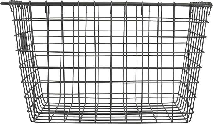 Spectrum Small Wire Basket with Label Plate Industrial Gray Square Wire Storage Basket for Kitchen Bathroom Laundry Pantry Closet Toy Under Sink Organization, Small Wire Basket Organizer for Storage