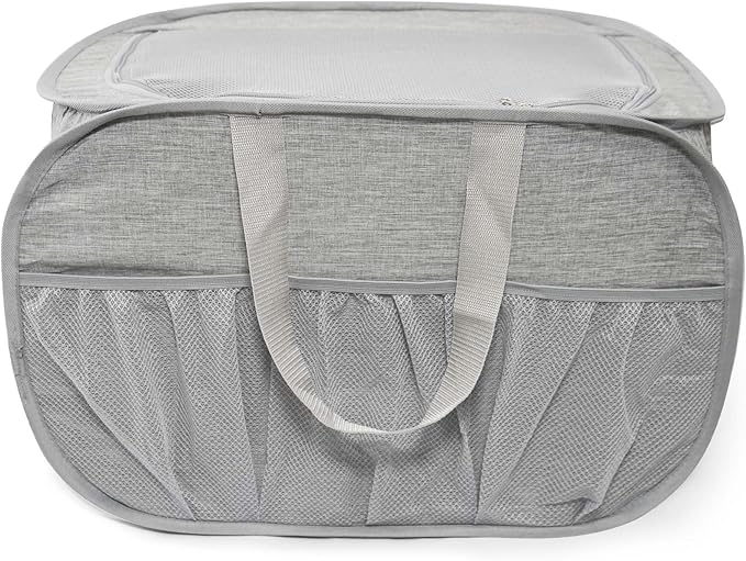 Collapsible Laundry Baskets, Tear Proof Pop Up Laundry Hamper with Lid, Dual Handles Durable Foldable Laundry Basket, Easy to Carry Laundry Hamper for Home, Laundry Room, Bedroom, Dorm, Travel Grey
