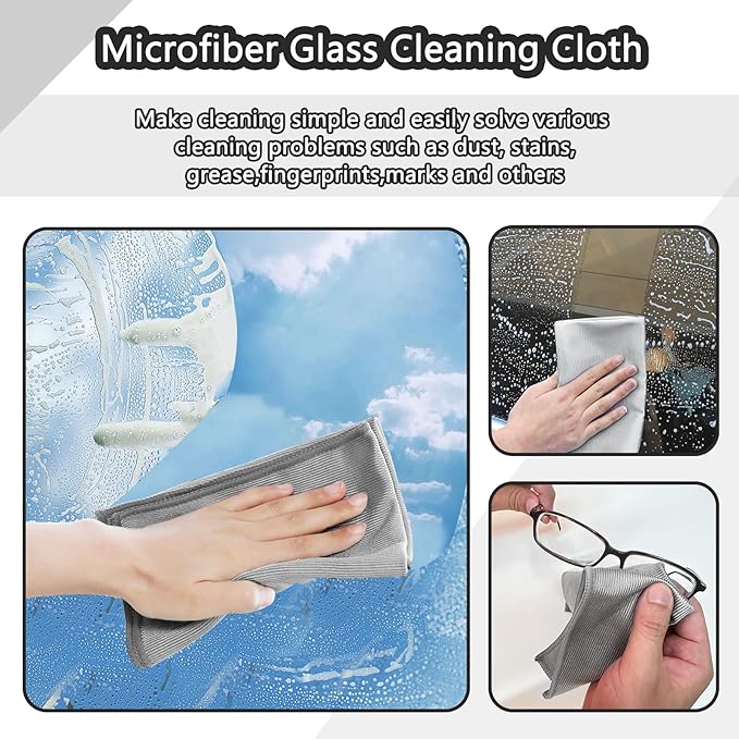XANGNIER Microfiber Glass Cleaning Cloths,8 Pack Streak Free Miracle Cleaning Cloth,Reusable Lint Free Cleaner Towels for Kitchen,Windows,Mirror,Glasses,Car Windshields,Stainless Steel,11.8"×11.8"