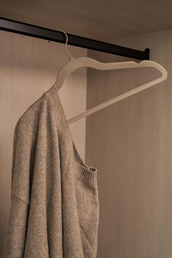Vayra Home Velvet Hangers – Non-Slip Clothes Hangers for Closet Organization – Neutral Beige, Strong Hold, Matte Hook – Adult (Set of 10)
