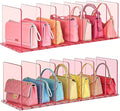 Purse Organizer for Closet: Shelf Dividers Adjustable Acrylic Bag Closet Organizers and Storage Pink 4 Bases 14 Shelves