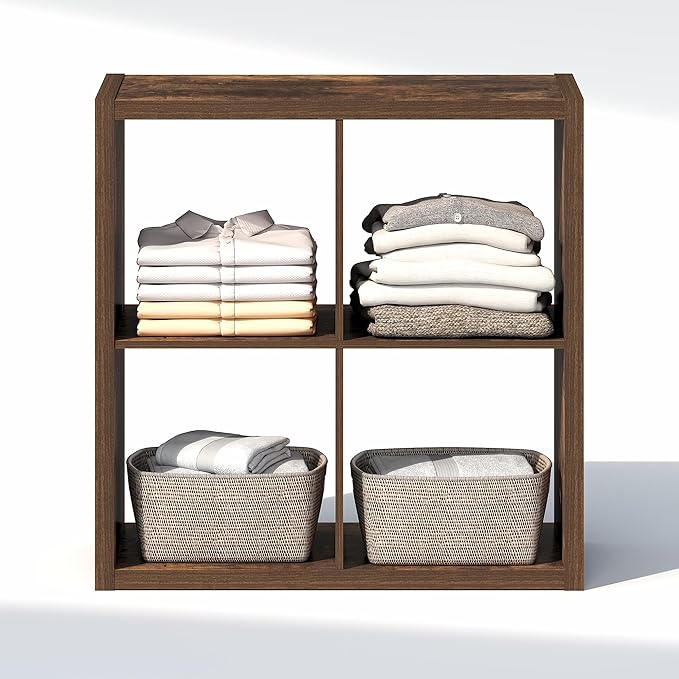 Furinno Cubic Closet Organizers and Storage, 4-Cube Closet Organizer, Open Shelf Closet Storage, Extra Thick Frame for Wardrobe, Bedroom, Living Room, Amber Pine