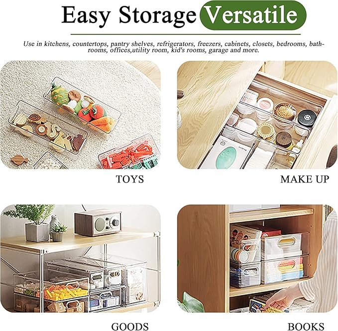 4 Pack Clear Storage Drawer Set, Stackable Fridge Drawer Organizer Fruit Vegetable Storage Containers for Kitchen Pantry Organization,BPA-Free