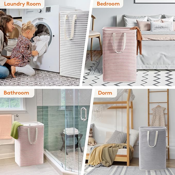 Lifewit 2 Pack Laundry Hamper Large Collapsible Laundry Baskets, Freestanding Waterproof Clothes Hamper with Easy Carry Handles in Laundry Room Bedroom Bathroom College Dorm, Grey&Pink, 2 x 80L