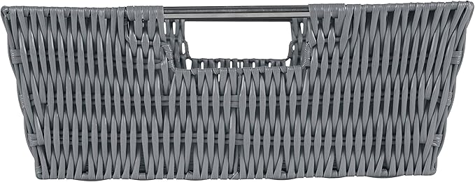 Simplify 15"x13"x5" Shelf Storage Woven Handles, Nursery, Playroom, Toys, Bedroom, Closet, Clothes, Office, Decorative Organizer Basket Rattan Totes, Large, Charcoal