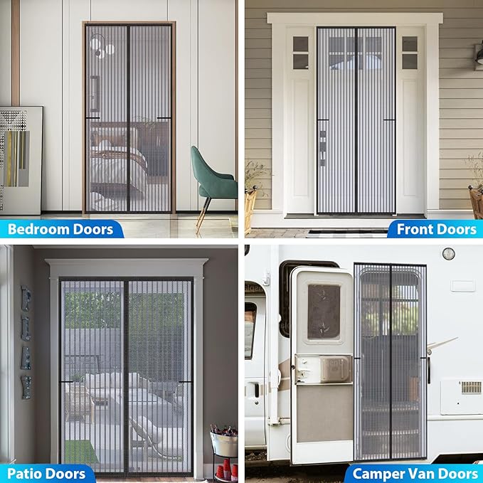 Heavy Duty Door Screen Magnetic Closure, LOVIGA Thickened Fiberglass Screen Door Mesh, Self Sealing, Tear Resistant, Easy Assemble, Fine Mesh Keep Bugs Out Fit Door Size 30 Inch X 82 Inch Black