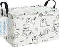 LANGYASHAN Rectangular Storage Bin Collapse Canvas Fabric Cartoon Storage Basket with Handles for Organizing Home Kitchen Boys and Girls Toys Office Closet Shelf Baskets (Rec Cat)