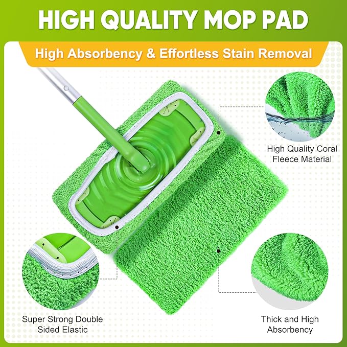 6-Pack Reusable Mop Pads Compatible with Sweeper Mop - 100% Coral Fleece Washable Refills - Microfiber Dry & Wet Sweeping Cloths for Multi-Surface/Hardwood Floor Cleaning