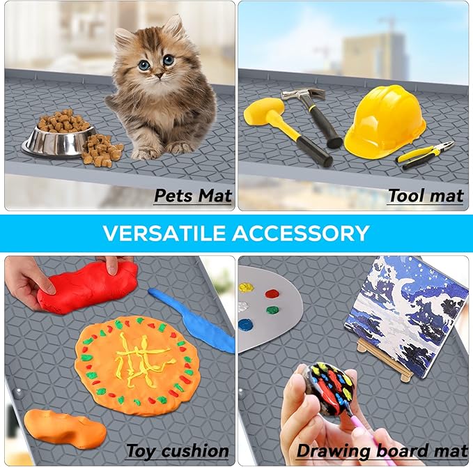 Under Sink Mats 34"x22" for Kitchen, Silicone Waterproof Liner, Sink Silicone Tray with Drain Hole, Storage and Organizers, Cabinet and Counter Protector,Litter Mat, Pet Cat Puppy Essentials