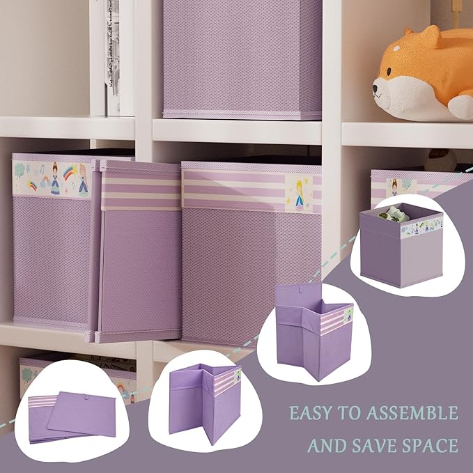 homyfort 11x11 Inch Storage Cube Bins, Fabric Cube Storage Organizer Baskets Box with Handles for Organizing Clothes, Toys, in Pantry, Closet Shelf, Nursery, Kids Room (Purple)