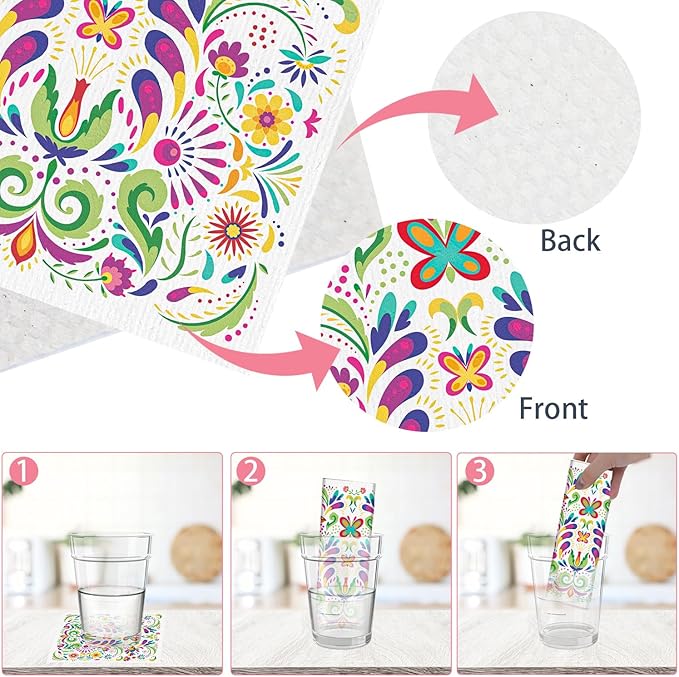 Reusable Swedish Dishcloths for Kitchen, 6PCS Mexican Talavera Otomi Cellulose Sponge Paper Towels Washable, Fast Drying Absorbent Swedish Dish Cloth for Home Cooking