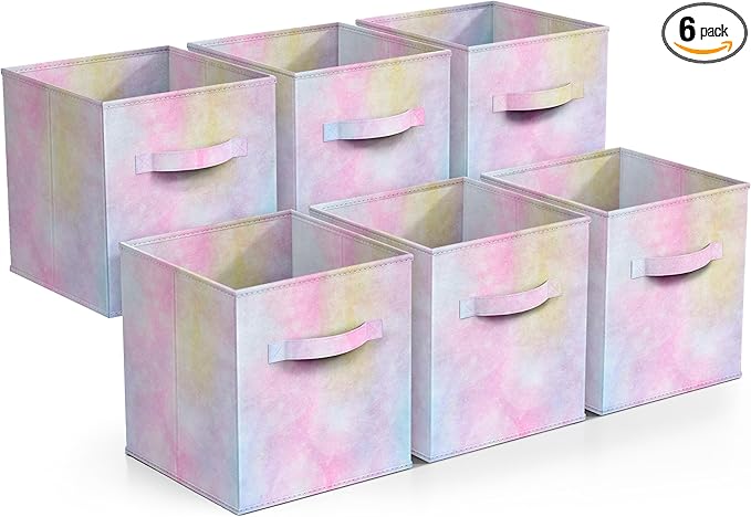 Sorbus Fabric Storage Cubes - 6 Foldable Tie Dye Storage Bins for Organizing Cubbies, Toy Box - Clothes Storage & Closet Organizer - 11 Inch Collapsible Cube Baskets for Shelves with Handle (Tie Dye)