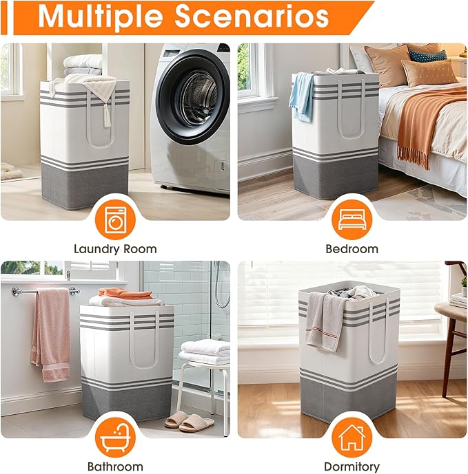 4 Pack Large Laundry Baskets, Laundry Hampers, Freestanding Waterproof Collapsible Clothes Bag with Extended & Reinforced Handles - Clothes Basket for Dorm, Bathroom, Home (88L)